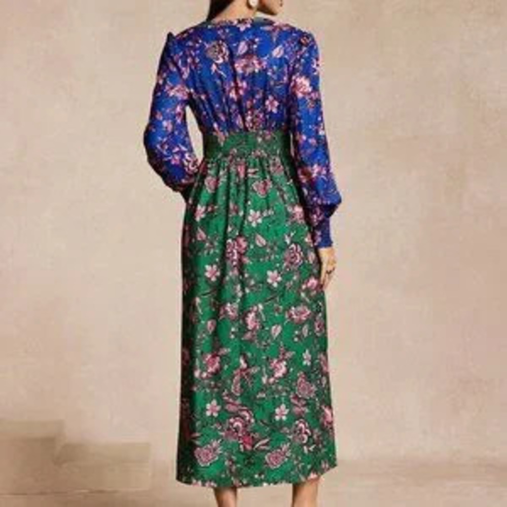 Multicolor Boho Women's Fitted Spliced Print Dress - Picture 2 of 5